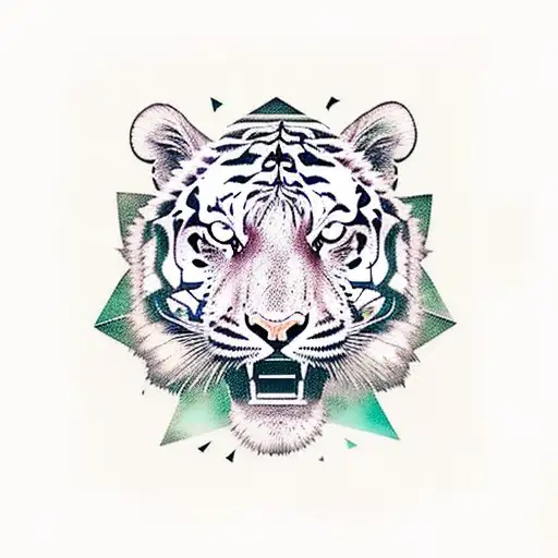 A Tiger Playing A Musical Instrument In A Mesmerizing Geometric Forest