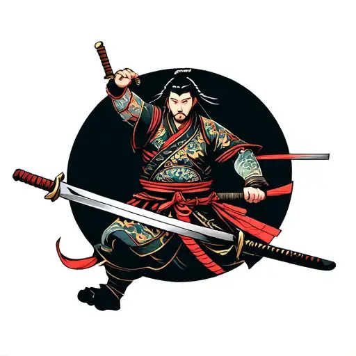 Samurai Warrior Wielding A Sword Wrapped