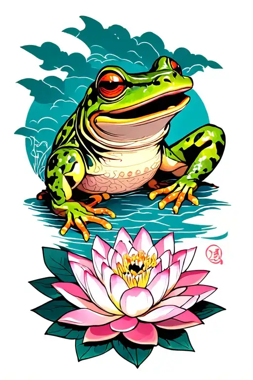 Samurai Frog And Lotus Flower