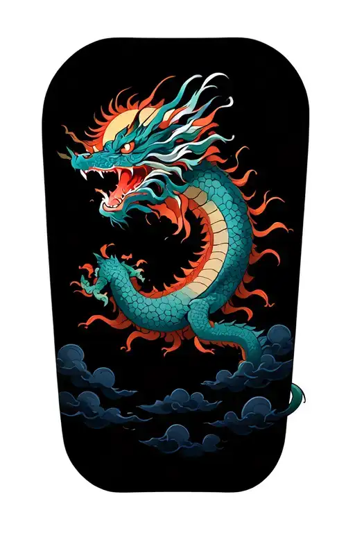 Sun Symbol And Clouds Forming The Shape Dragon Emerging