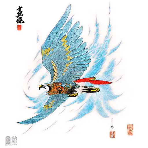 Hawk Flying In A Blue Lightning Storm