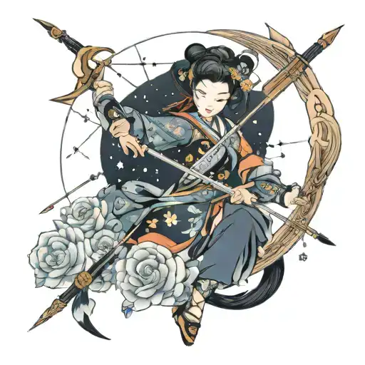 Female Sagittarius Constellation Bow An Arrow Zodic Sign Moon And Magic