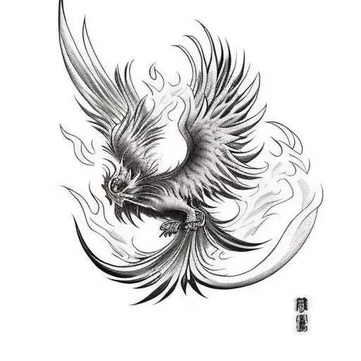 Phoenix Rising From Ashes With Long Tail Feathers And Sharp Claws