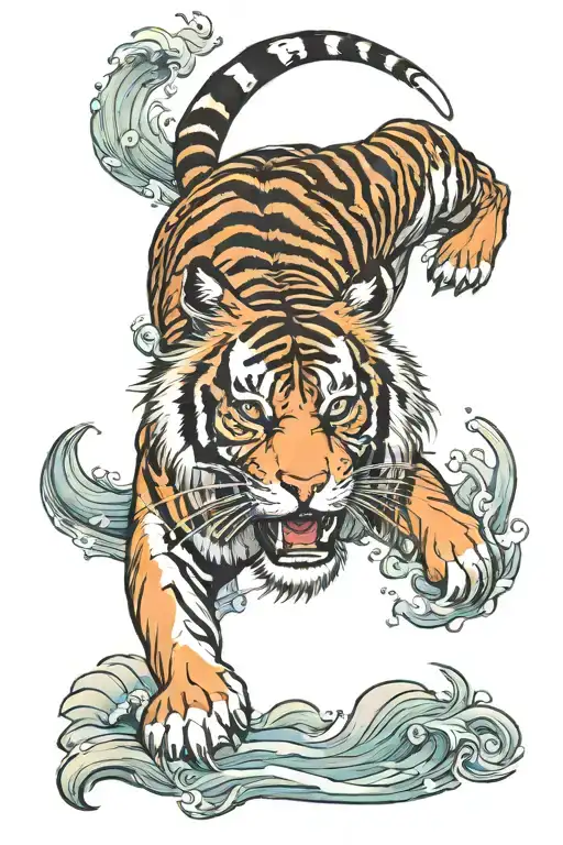 Tiger And Kingfisher Diving Into Water