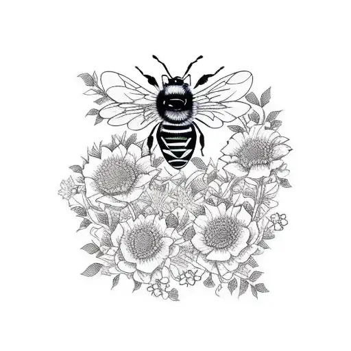 Bees With Flowers And Forest