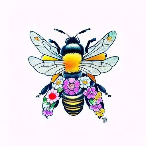 Bees With Flowers And Forest