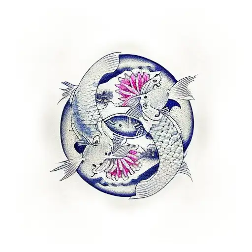 Koi Fish Yin And Yang With Flowers