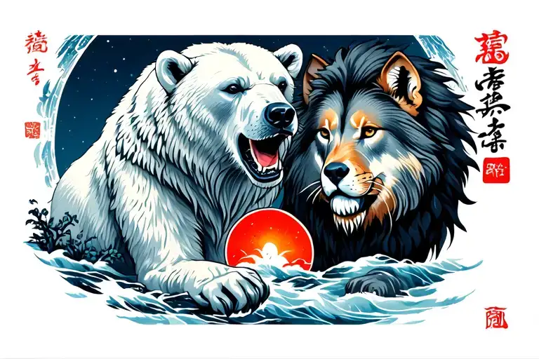Polar Bear Killing Lion And Wolf