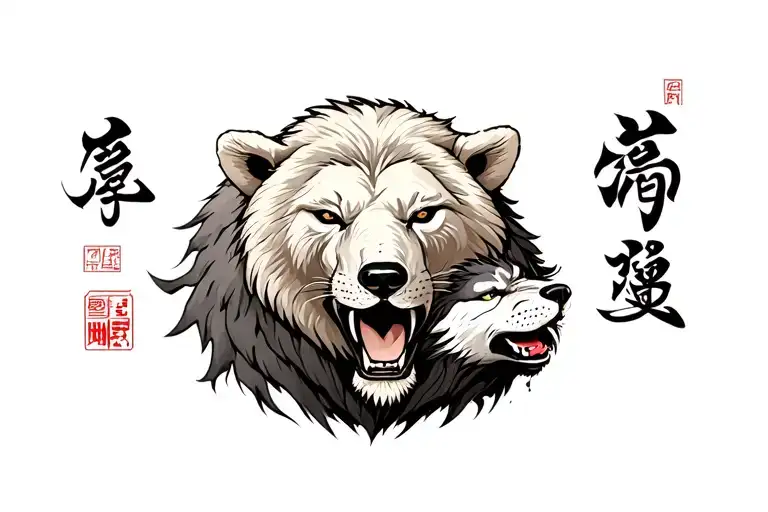 Polar Bear Killing A Lion And A Wolf