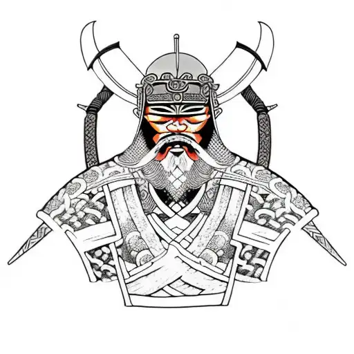 A Viking Samurai On Girih Background