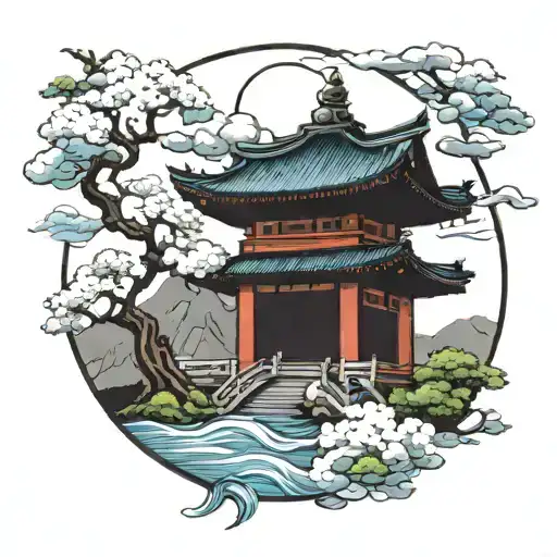 Clouds And Temple Cherry Tree