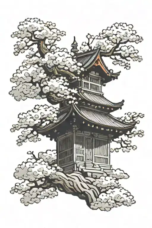 Clouds And Temple Cherry Tree