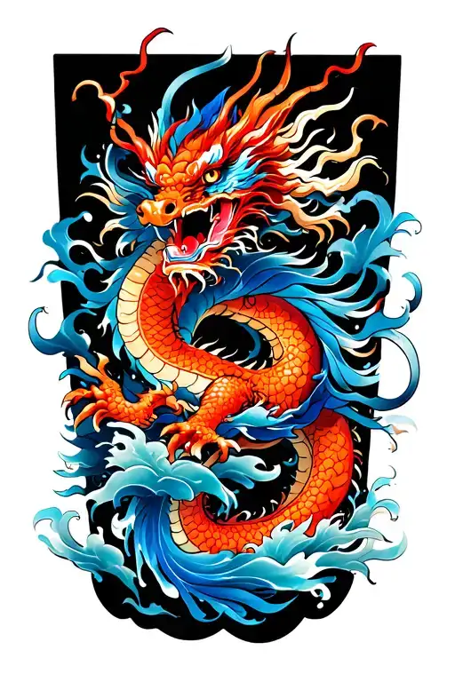 Red Chinese Dragon And Blue Water Dragon Wrap Around Thigh