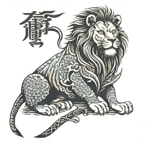 Lion And Japanese Samurai