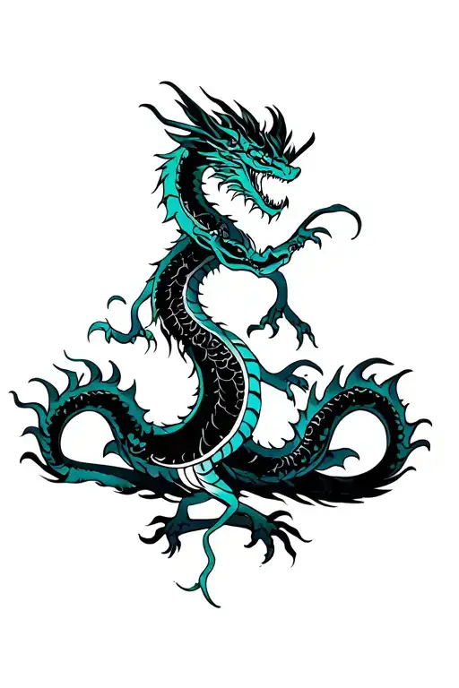 Caduseous With Gemini Zodiac And Dragon On Sternum