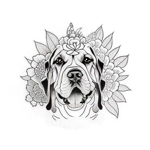 Mastiff Dog With Flowers