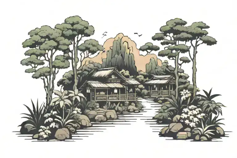 Landscape Minimal Rain Forest With Fire At Night