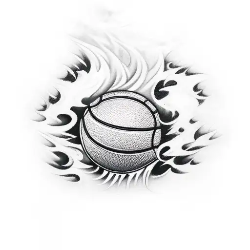 Basketball Hoop Engulfed In Black Smoke With Graffiti Flames