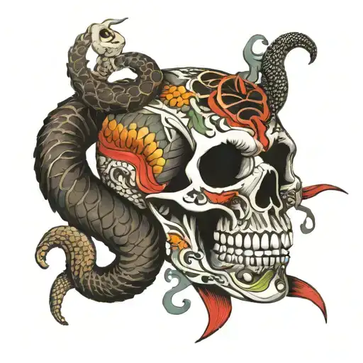 Skull And Snake Coiled