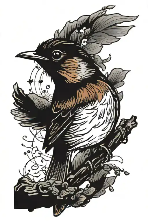 Robin Bird On A Branch