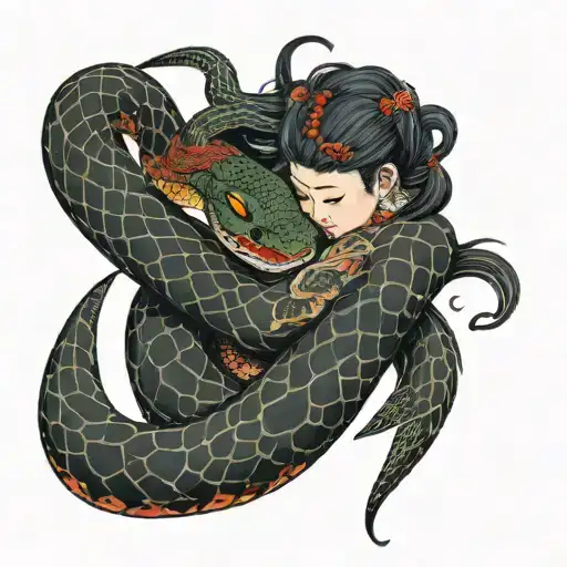 Snake Wrapped Arms Around Herself