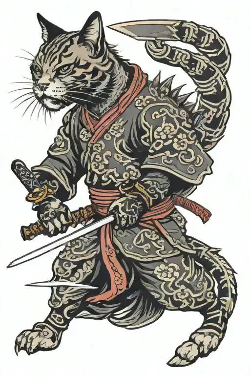 Cat Sword Samurai Warrior