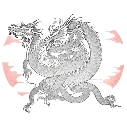 Dragon With The Sky And Sun In The Background