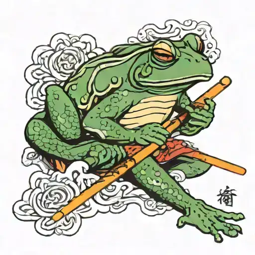 Smoking Frog Meditating With Katana