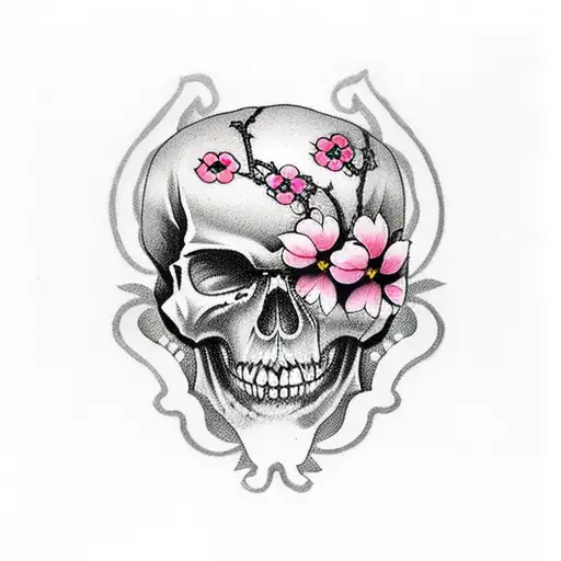 Iron Skull And Five Cherry Blossom