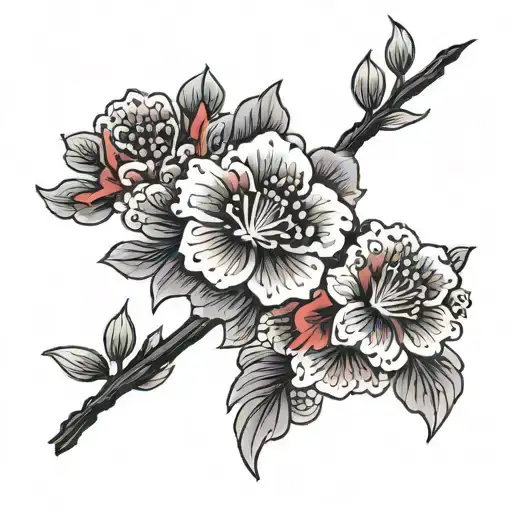 Red Flowers Sleeve Overlap Black Streaks Stripes