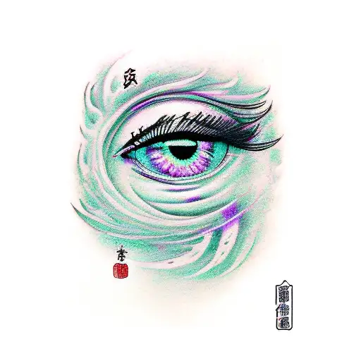 A Crying Purple Eye Mixed With Red Behind A Rising Cloud