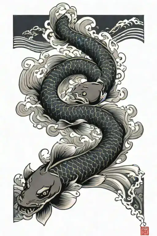 Koi And Dragon Battle Scene