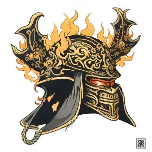 Samurai Helmet Engulfed In Flames