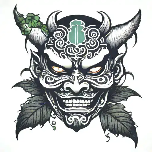 Demon Mask With A Black Five Leaf Clover