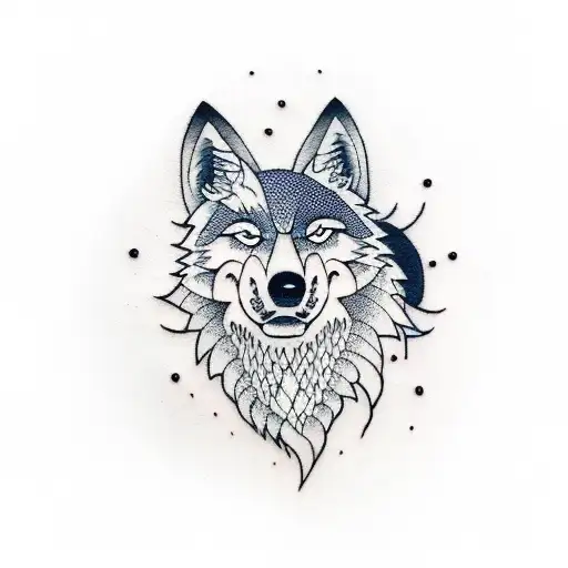 A Minimalist Tattoo Of A Wolf Howling At The Moon