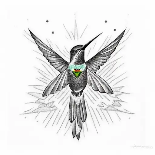 A Minimalist Tattoo Of A Jamaican Flag With A Hummingbird In Flight