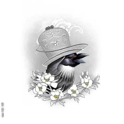 Victorian Crow With Hat And Flowers