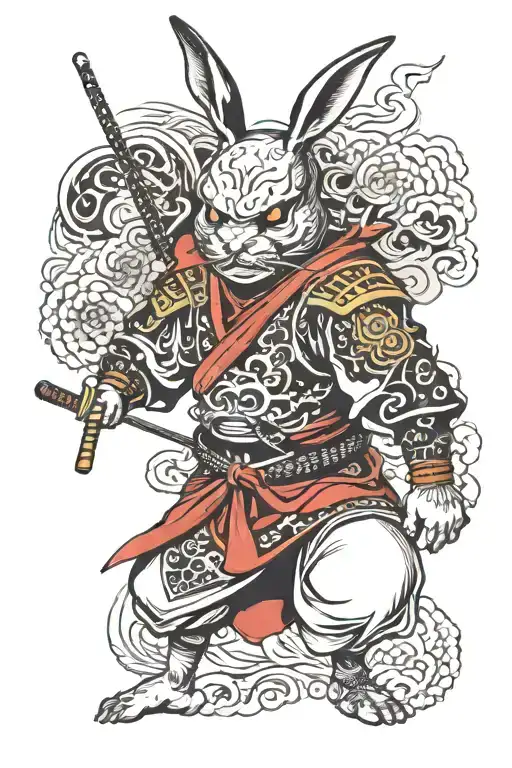 Japanese Samurai Rabbit With Devil Mask