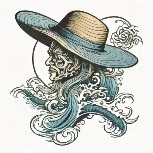 Sun Wearing A Straw Hat And The Sea Below