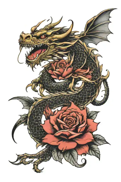 Dragon Tattoo And Roses Full Sleeve