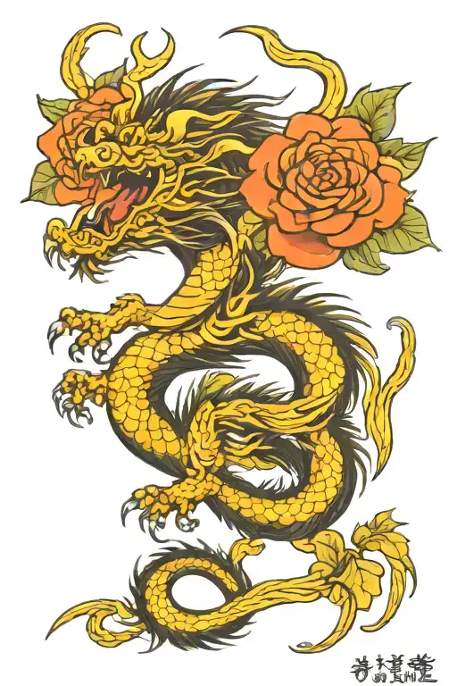 Japanese Dragon Tattoo And Roses Full Sleeve