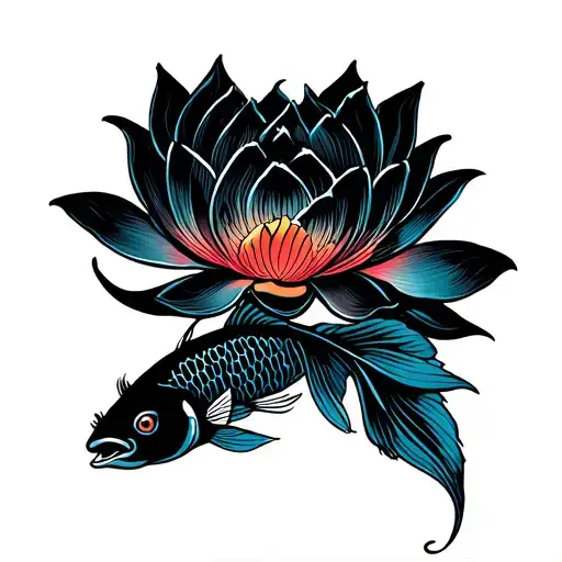 Lotus Flower And Fish Koi Fish