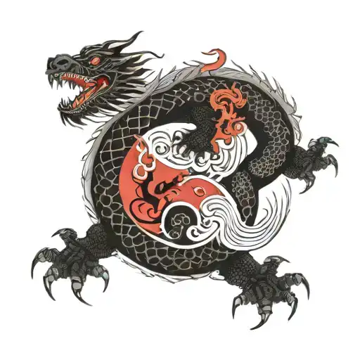 Ying Yang Black Dragon And White Bear