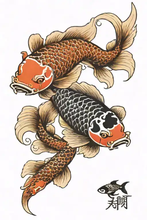 2 Koi Fish Swimming Alongside