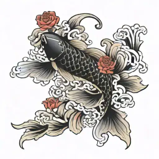 Koi Fish Roses Black Red Full Sleeve Plating