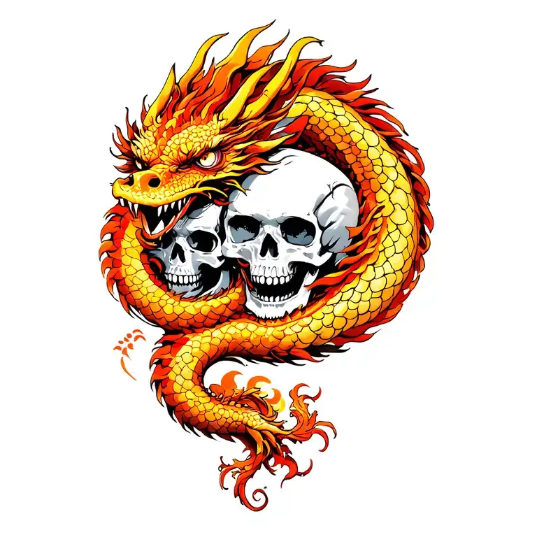Cosmic Dragon Intertwined With Skull