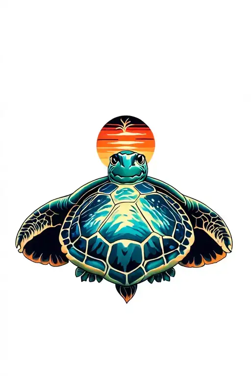 Sea Turtle Sunset Pine Trees