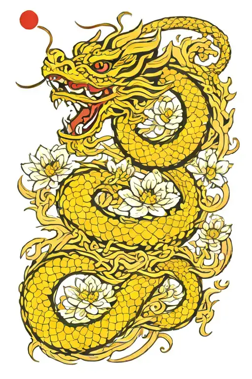 Vietnamese Dragon With Lotus Flowers Growing