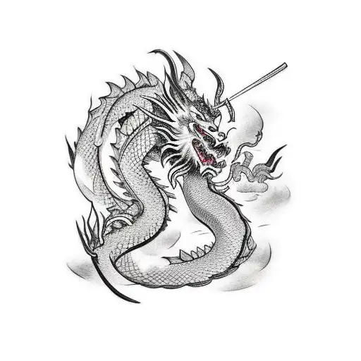 Dragon Fight With Samurai