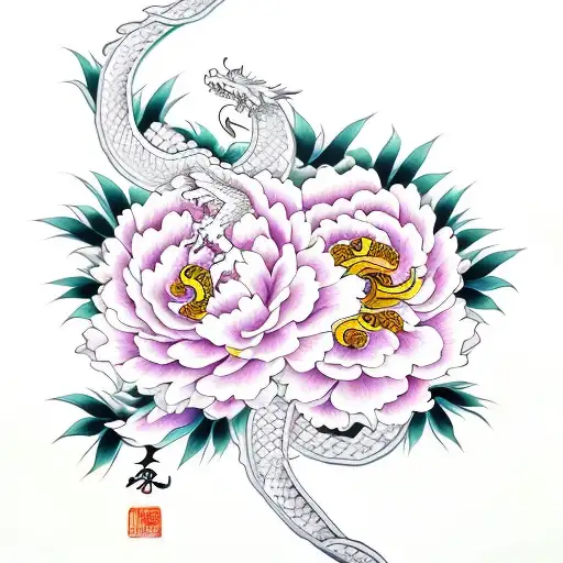 Peony Vine With A Dragon Chinese Symbols For Beauty Love And Grace